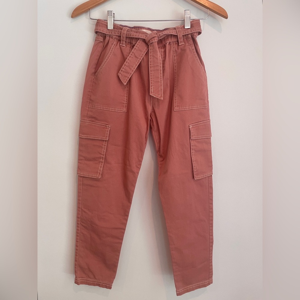 Mini Boden Girls’ Front Tie Cargo Trousers, Pink, size 12Y